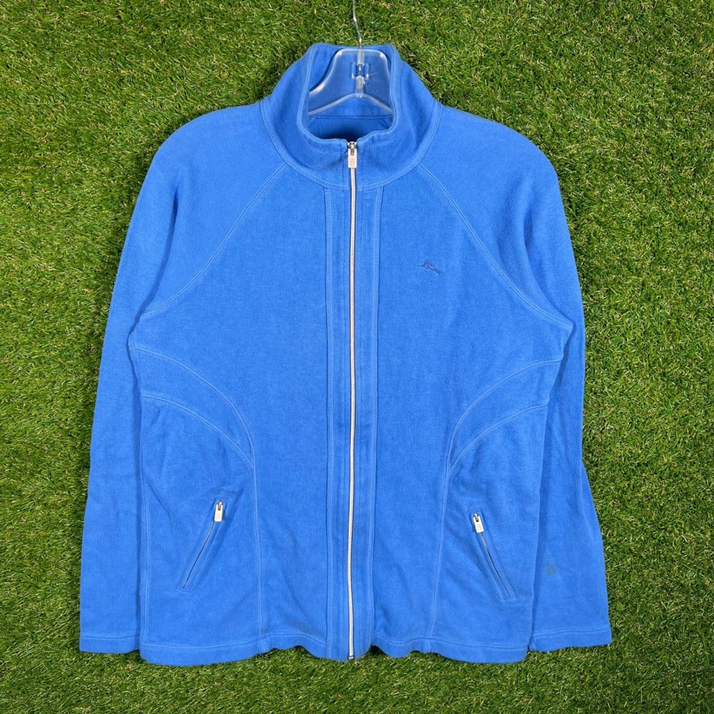 Tommy Bahama Womens Blue Full Zip Mock Neck Sweatshirt Jacket Size M 3013
